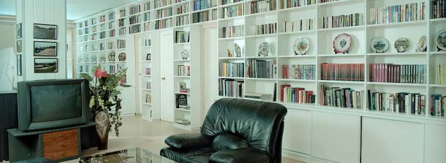 คุณสมบัติตู้หนังสือและห้องสมุดสำหรับบ้านภาพรวมของรูปแบบ