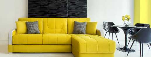 Peraturan untuk memilih sofa kuning, warna pendamping yang paling berjaya
