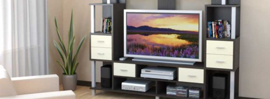 Druhy nábytku pre TV, návrhy v obývacej izbe