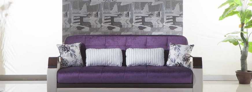Caratteristiche dell'uso del divano viola, materiali di fabbricazione