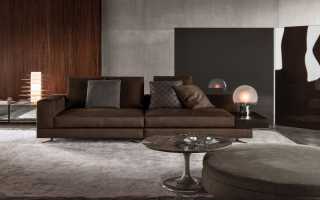 Interior dengan sofa coklat, peraturan pilihan dan lokasi