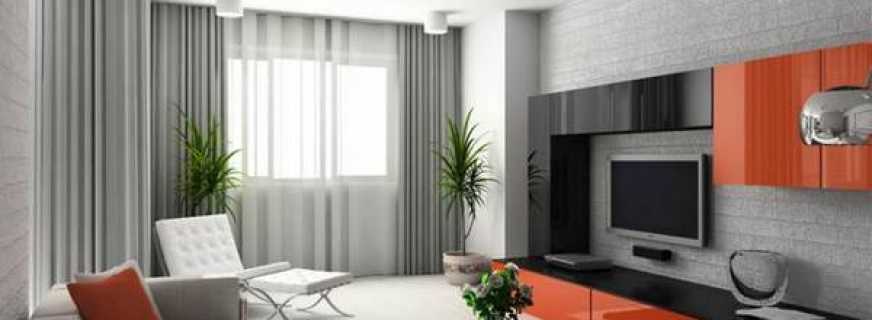 Ciri-ciri gaya moden perabot di dalam dewan, serta gambar model yang popular