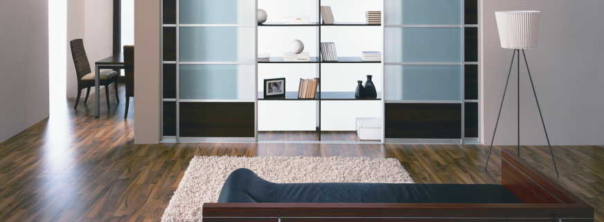 Panoramica degli armadietti nel soggiorno e foto delle opzioni esistenti