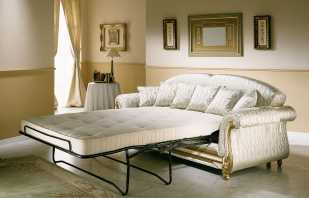 Tiga bahagian sofa katil lipat Perancis, plus dan minus model