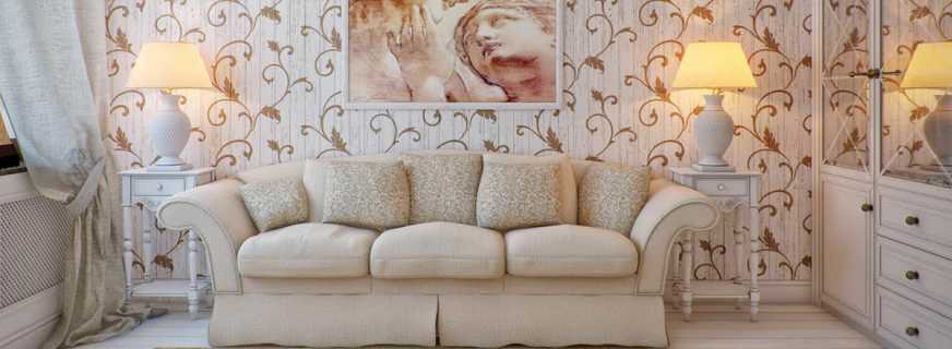 Ciri khas sofa dalam gaya provensi, hiasan, pewarna