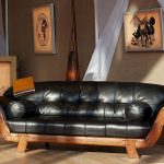 Leather sofa on a wooden frame
