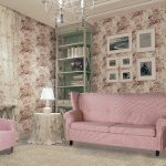 Sofa merah jambu dan kerusi berlengan